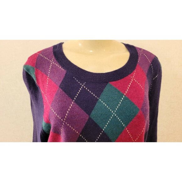 TALBOTS  PETITE WOMEN'S NYLON/LAMBSWOOL BLUE/RED/ ARGYLE  SWEATER SIZE PM  # 303 - Picture 2 of 10